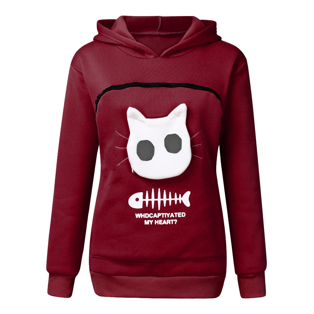 Women Hoodie With Cat Pet Pocket