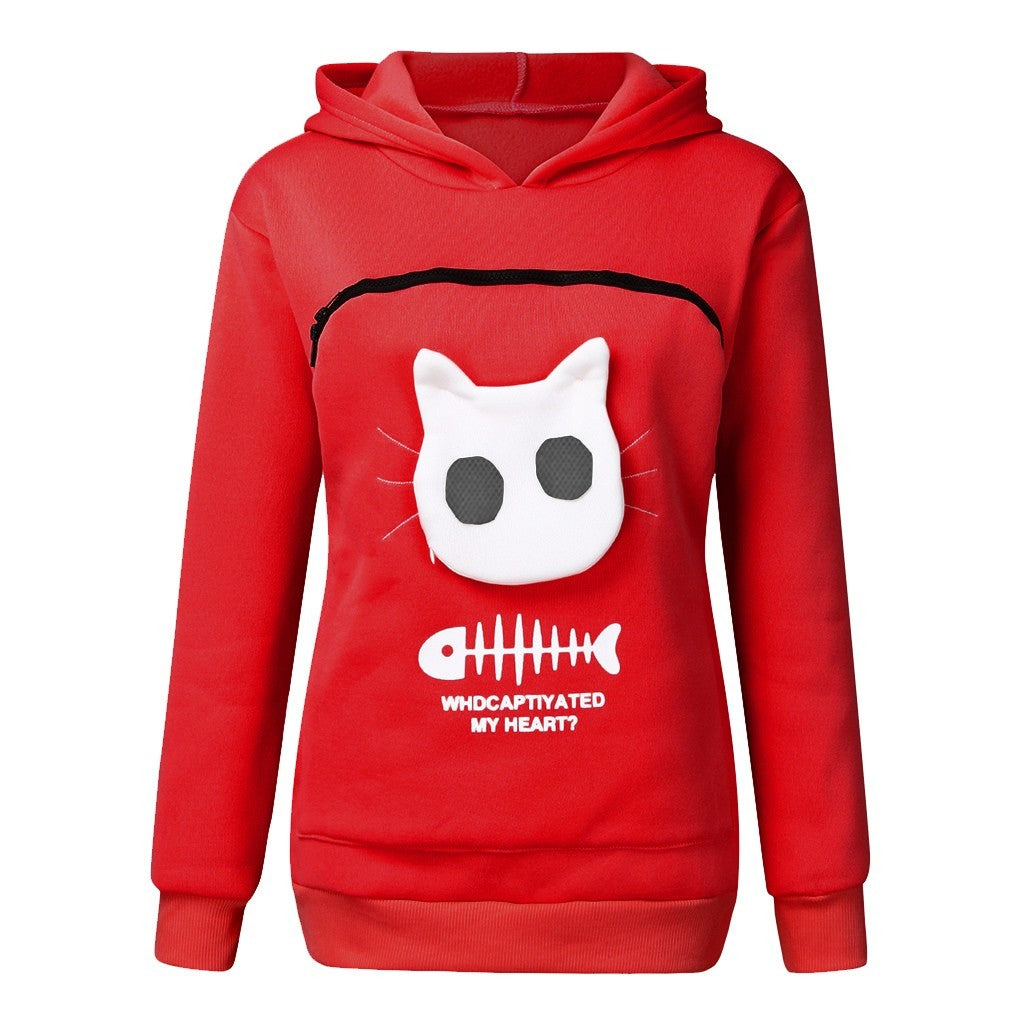 Women Hoodie With Cat Pet Pocket