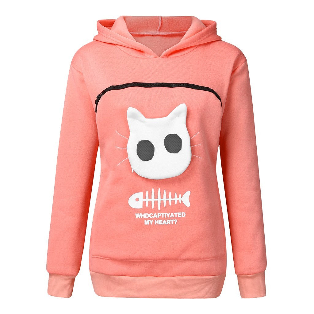 Women Hoodie With Cat Pet Pocket