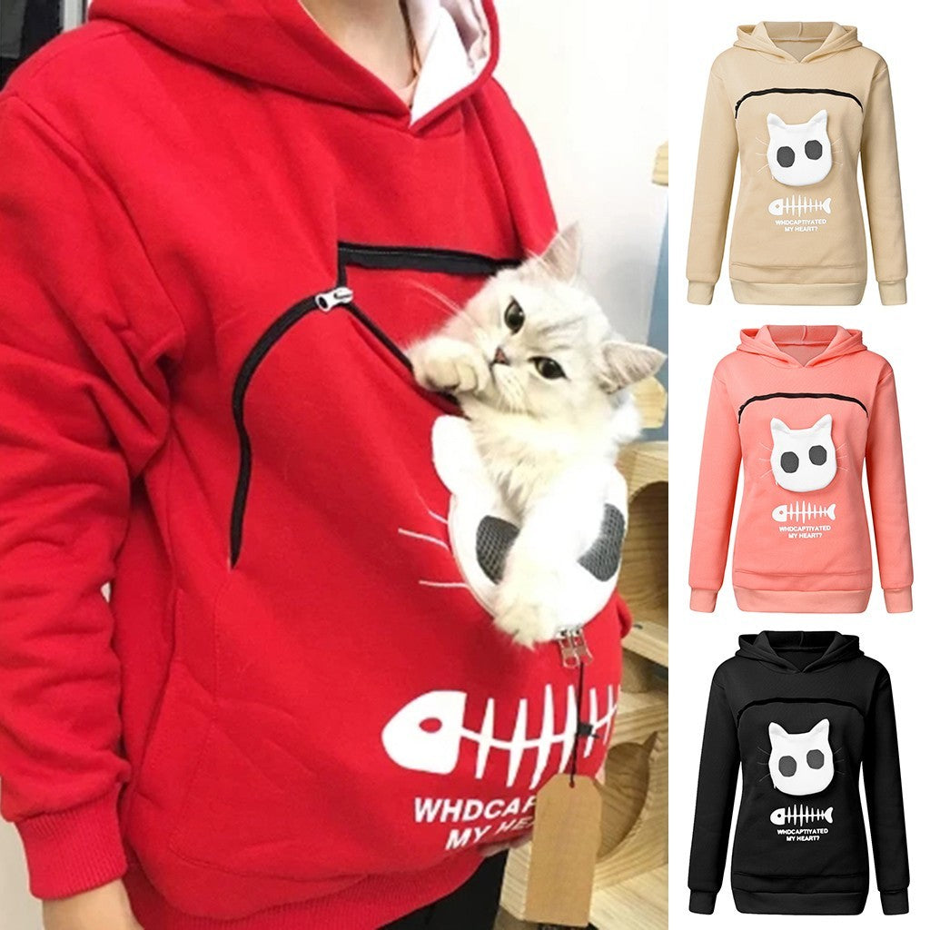 Women Hoodie With Cat Pet Pocket