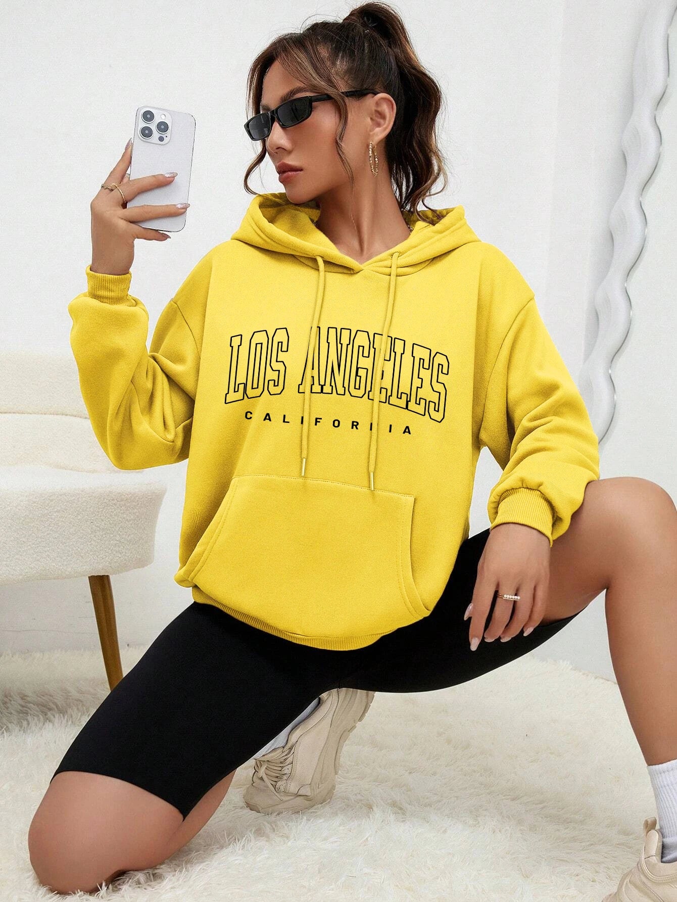 Los Angeles Art Letter Design Women Hoodie American Style