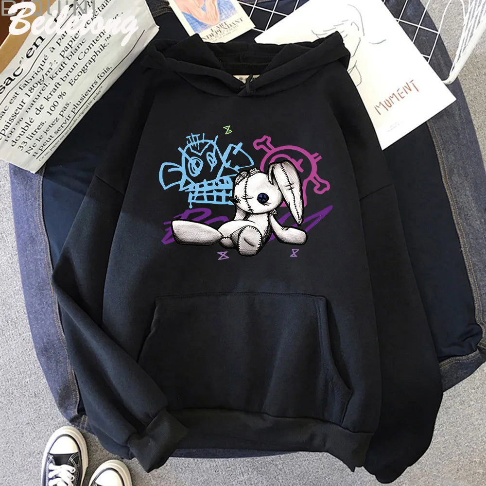 Arcane Jinx Hoodie Monkey Doll Rabbit Graffiti Grunge Style Kpop