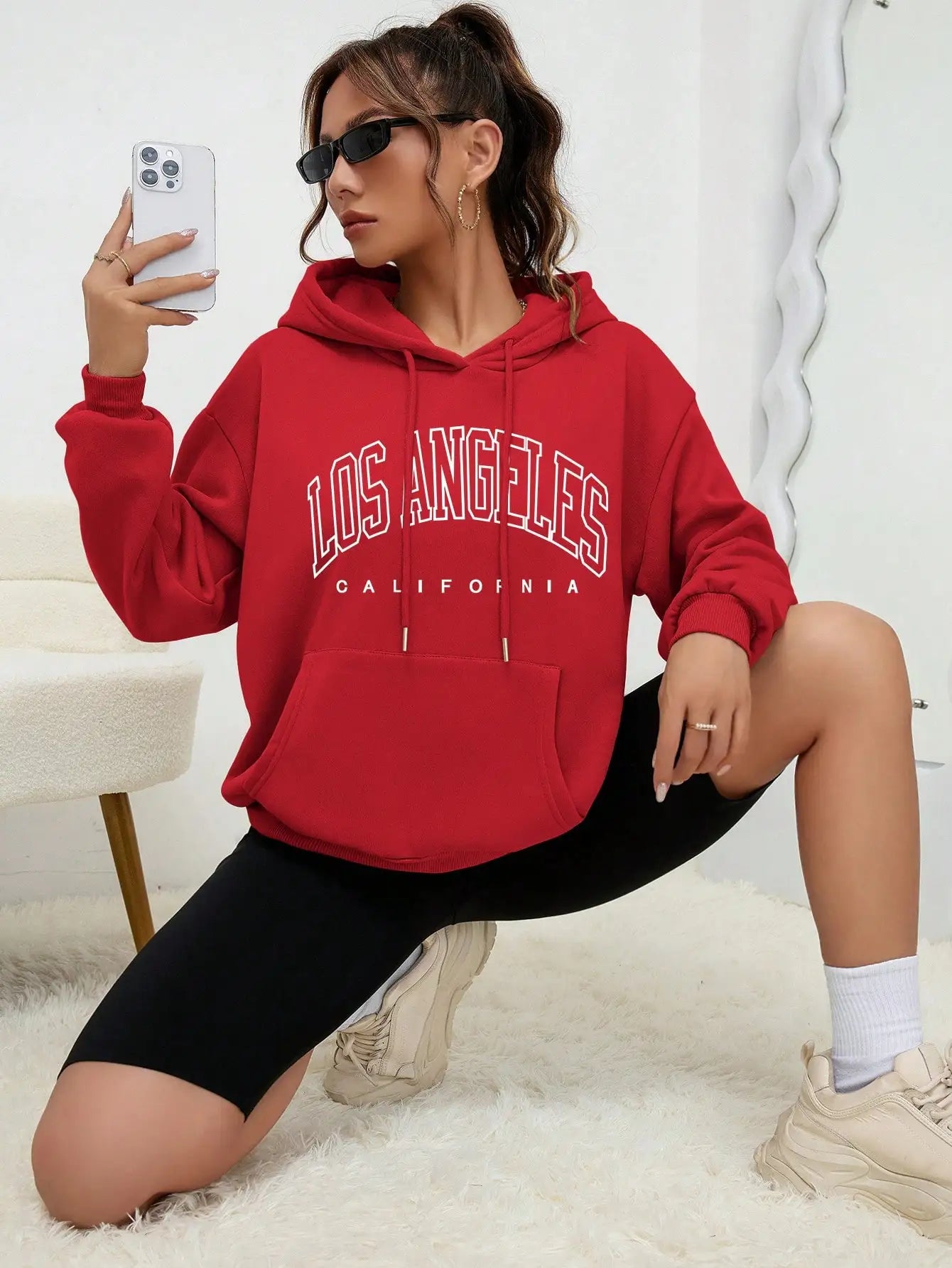 Los Angeles Art Letter Design Women Hoodie American Style