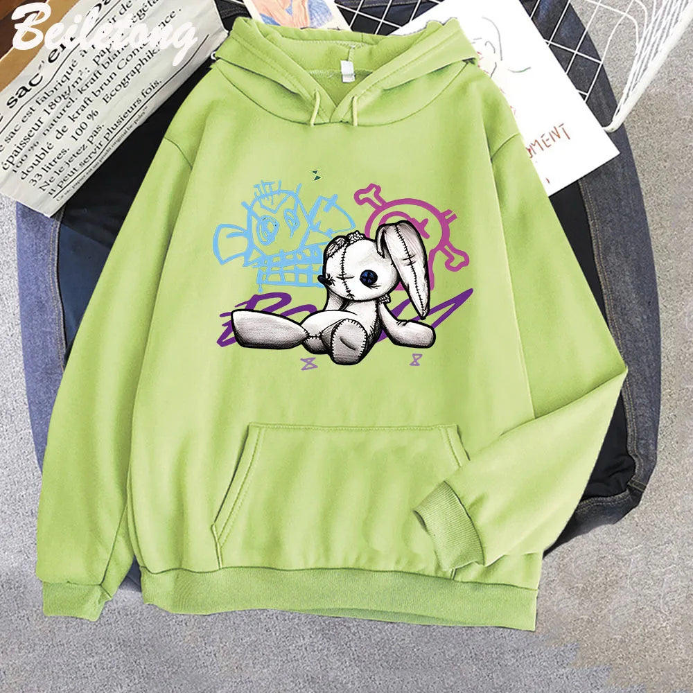 Arcane Jinx Hoodie Monkey Doll Rabbit Graffiti Grunge Style Kpop