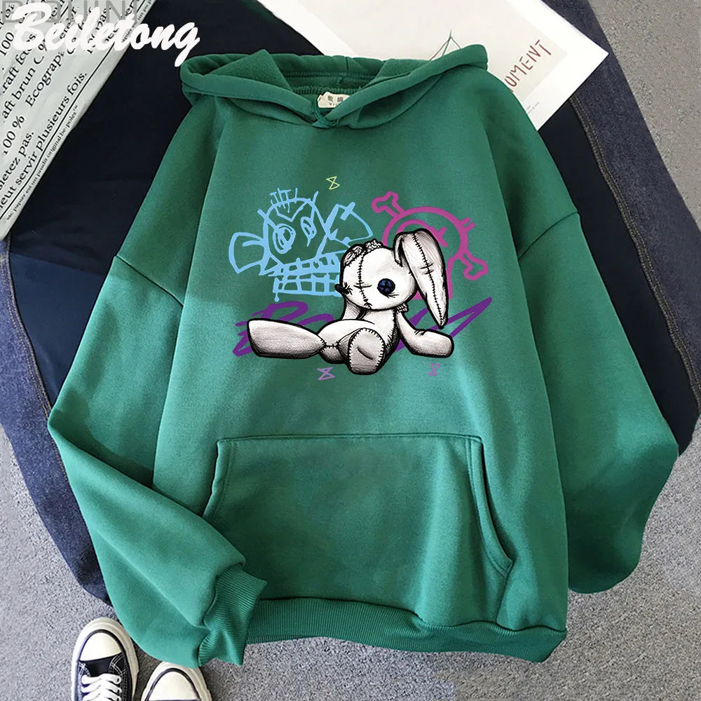 Arcane Jinx Hoodie Monkey Doll Rabbit Graffiti Grunge Style Kpop