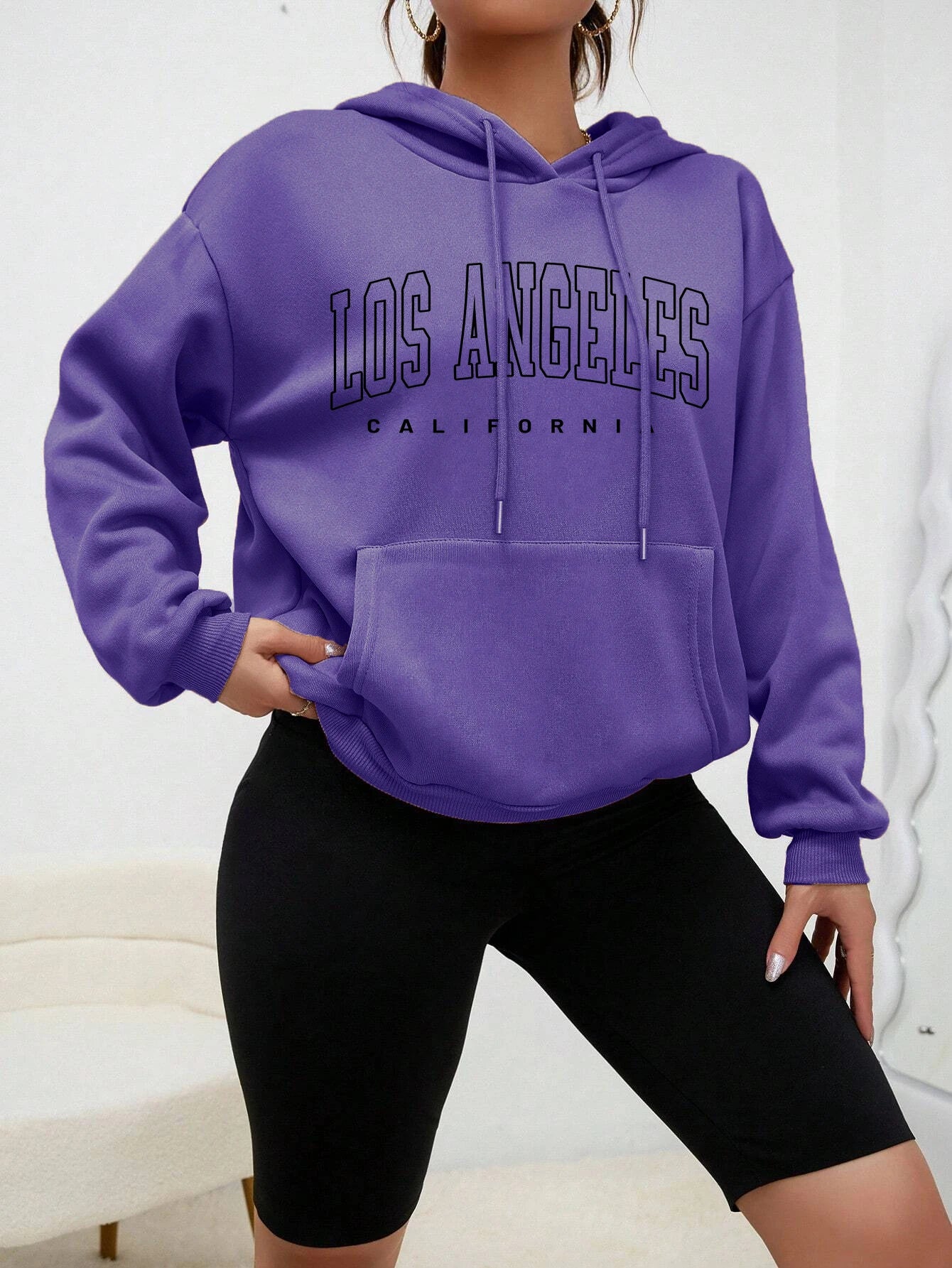 Los Angeles Art Letter Design Women Hoodie American Style