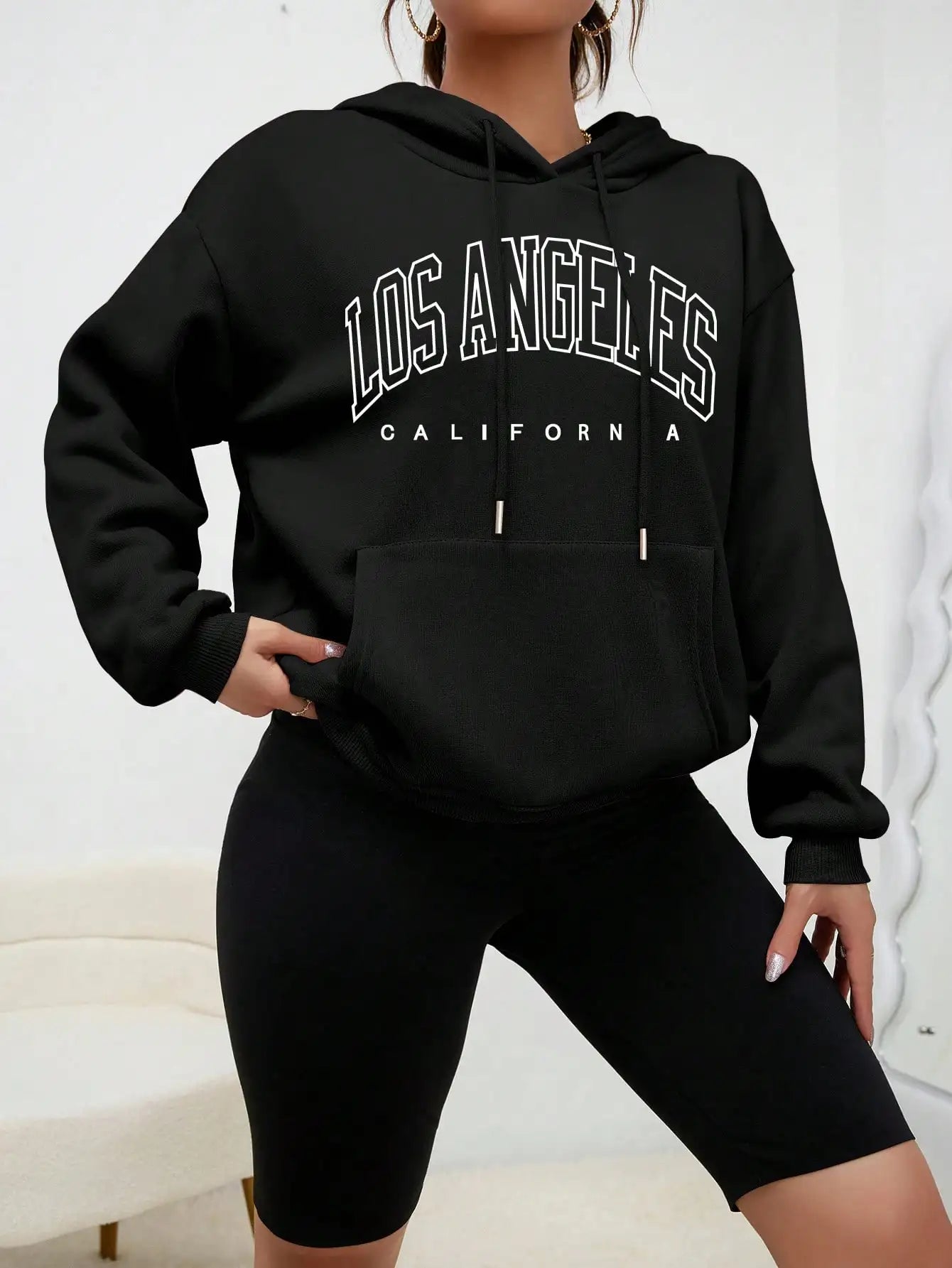 Los Angeles Art Letter Design Women Hoodie American Style