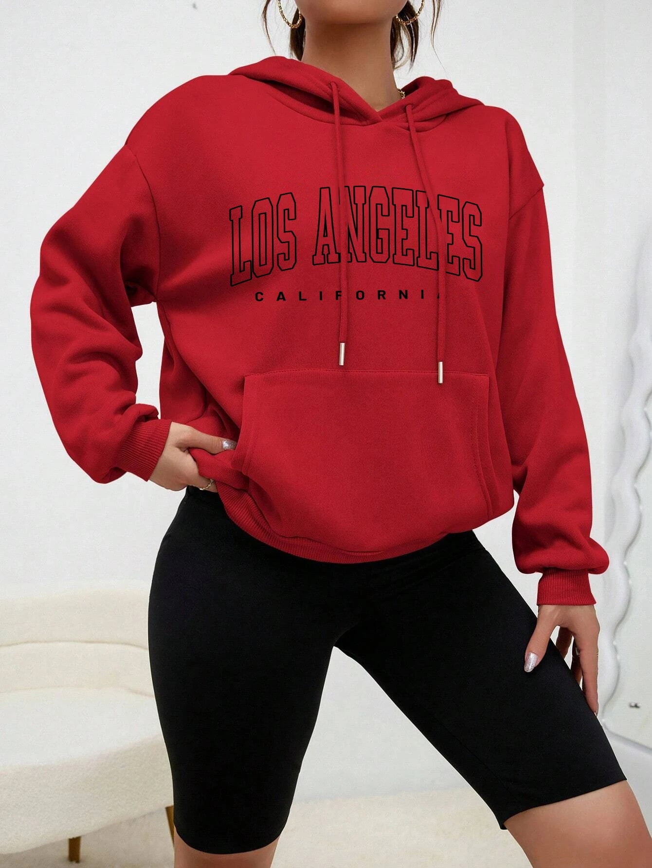 Los Angeles Art Letter Design Women Hoodie American Style