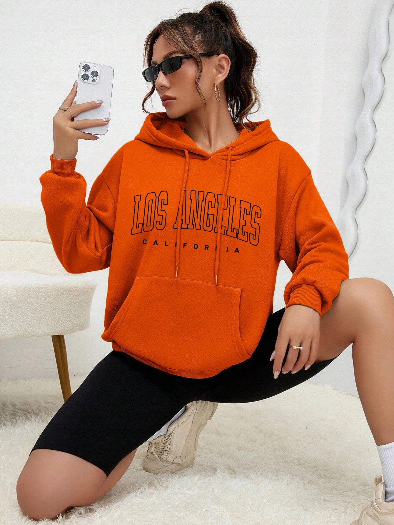 Los Angeles Art Letter Design Women Hoodie American Style