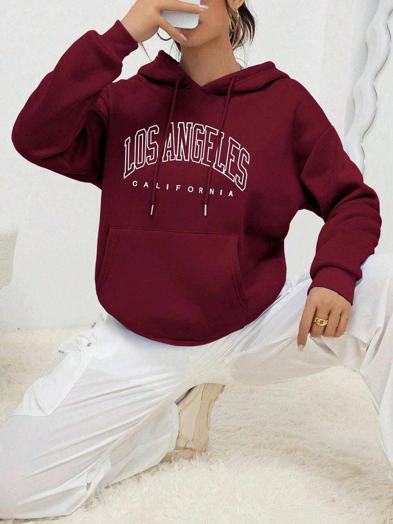 Los Angeles Art Letter Design Women Hoodie American Style